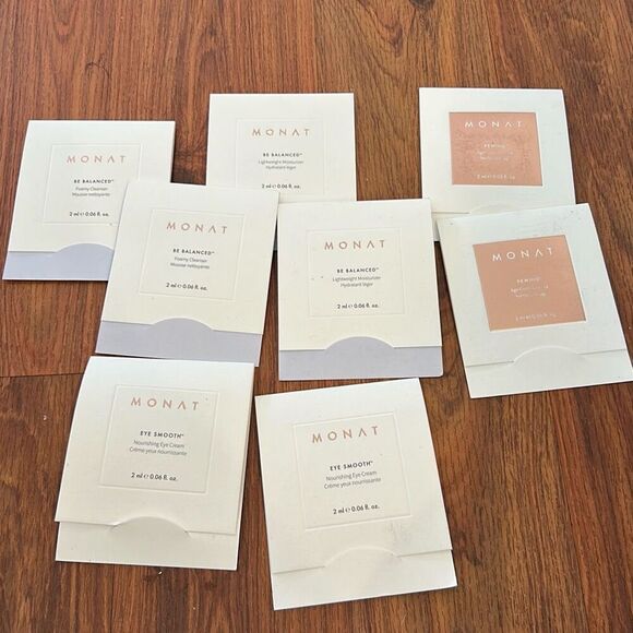 NEW Monat skin care samples, 8 pcs B balanced cleanser high smooth eye cream B b - Picture 1 of 6